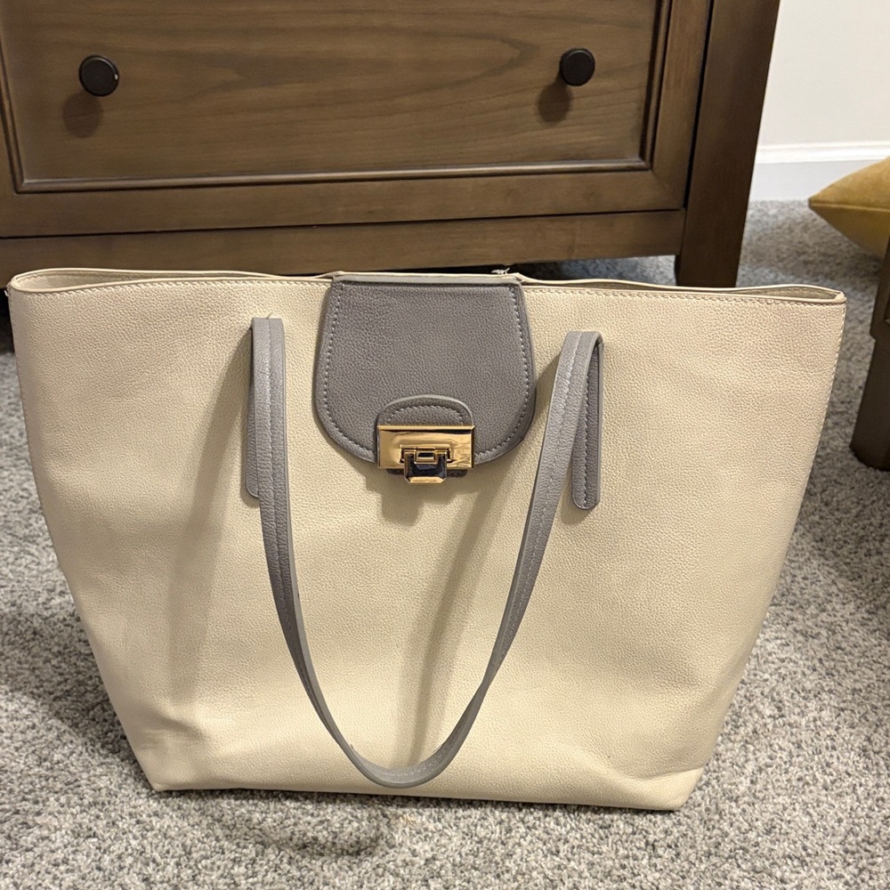 Elegant Cream and Gray Tote Bag